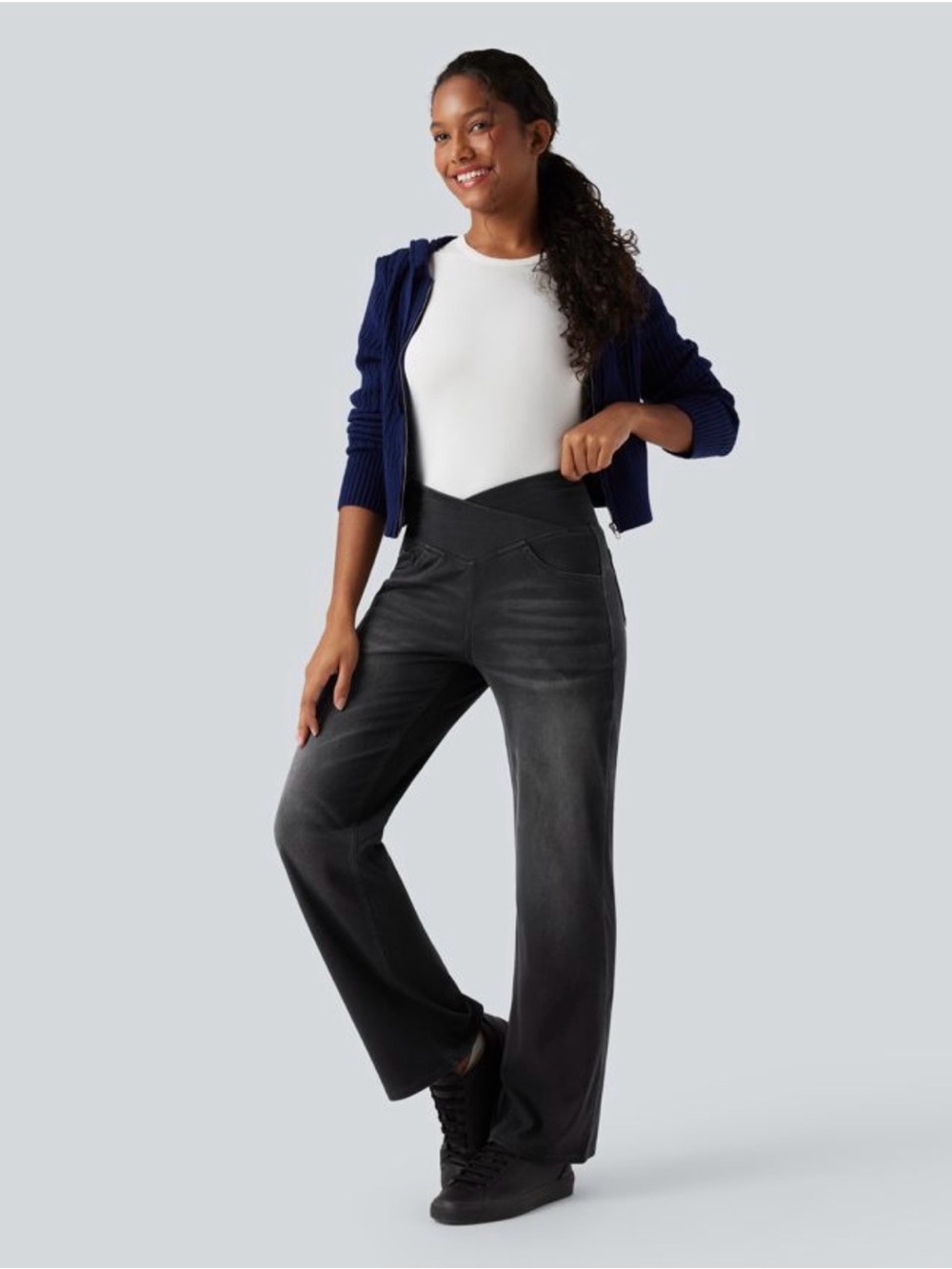 Halara Flex™ Crossover High Waisted Tummy Control Casual Straight Leg Jeans